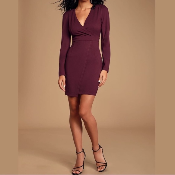 Lulu’s maroon/plum long sleeve mini dress - Picture 2 of 5